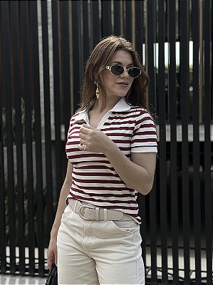 BLUSA POLO LISTRAS ELIS Y271061 VERMELHO