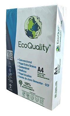 Ecoquality A4, Convencional, cx c/10 pcts 500fls, Extra Branco 75grs produzido com eucalipto reflorestado.