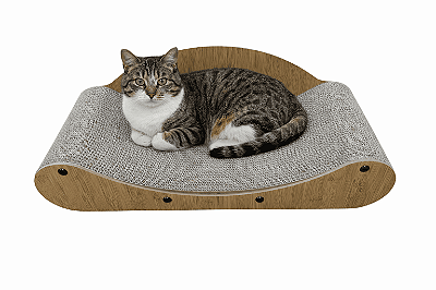 Sofá Arranhador para Gatos em Papelão Kraft com Base em MDF