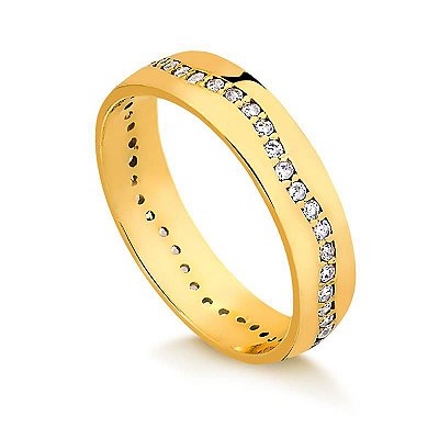 Aliança Meia Cana 5,00MM Onda Com Brilhantes (Ouro 18K)  "LEIA DESCRIÇÃO''