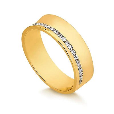 Aliança Côncava Cravejada 5,70MM (Ouro 12K / 18K)  "LEIA DESCRIÇÃO''