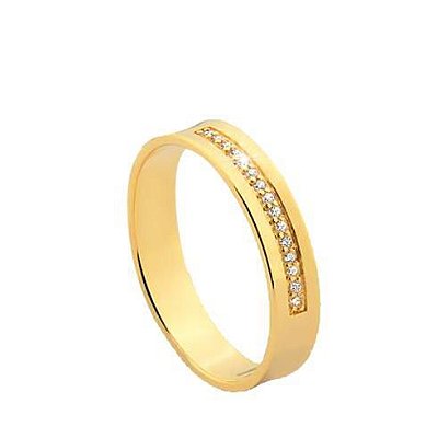 Aliança Côncava Cravejado 4,50MM (Ouro 12K / 18K)  "LEIA DESCRIÇÃO''