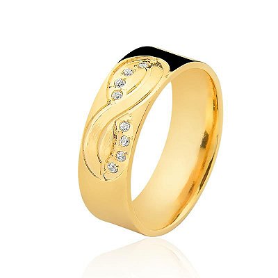 Aliança Reta 7,00MM Infinito Cravejada (Ouro 12K / 18K)  "LEIA DESCRIÇÃO''