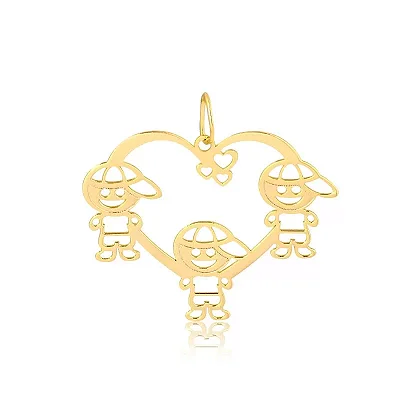 PINGENTE CORAÇÃO 2 MENINAS E 1 MENINO ( Ouro 12k / 18k )