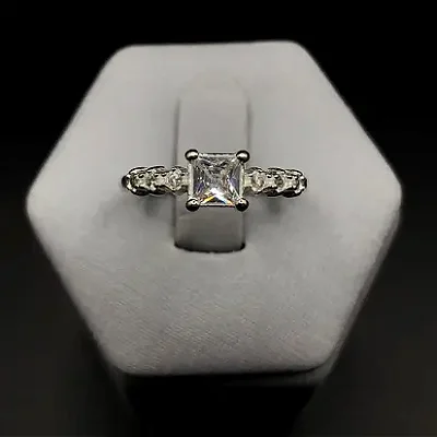Solitário com Pedra de Zircônia Quadrada 4,0mm S014 (Prata 925)