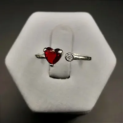 Anel com Zirconia e Coração Vermelho Regulavel A148 (Prata 925)