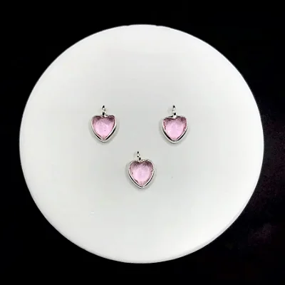 Pingente zircônia coração rosa- P012 ( Prata 925 )