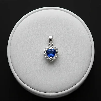 PINGENTE CORAÇÃO AZUL COM ZIRC. AO REDOR - P106 ( Prata 925 )