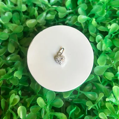 PINGENTE CORAÇÃO BRANCO COM ZIRC. AO REDOR - P107 ( Prata 925 )