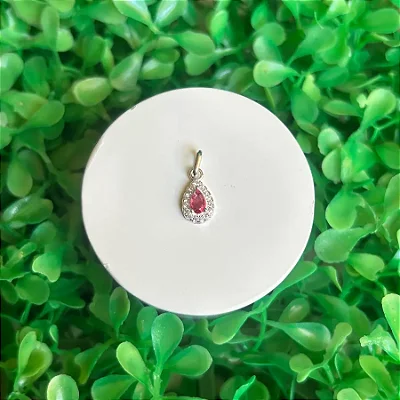 PINGENTE GOTA PINK COM ZIRC. AO REDOR - P108 ( Prata 925 )