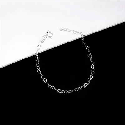 Pulseira elo coração - 18cm CCR001 ( Prata 925 )