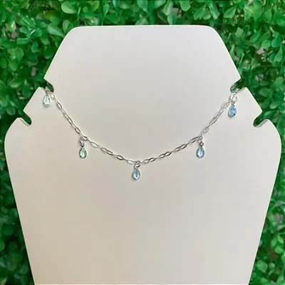 Pulseira 5 gotas zircônia aquamarine- CPU031 ( Prata 925 )