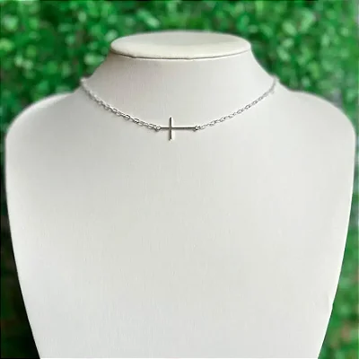 Pulseira com cruz lateral central- CPU046 ( Prata 925 )