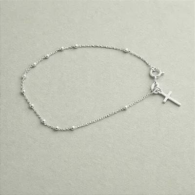 PULSEIRA COM BOLINHAS E CRUZ- CPU056 ( Prata 925 )