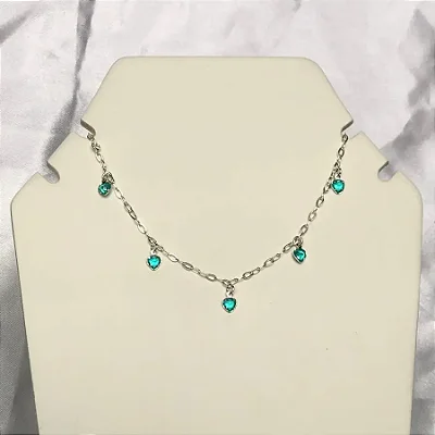 Pulseira com 5 pedras verdes- CPU057 ( Prata 925 )