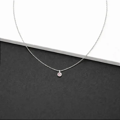 COLAR PONTO DE LUZ ROSA CLARO CL014 ( Prata 925 )