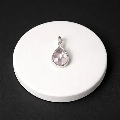 Pingente gota rosa claro - G - P084 ( Prata 925 )