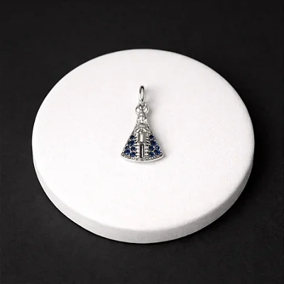 Pingente Nossa Senhora cravejado de zircônia azul P093 ( Prata 925 )