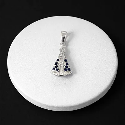 PINGENTE C/ ARGOLA NOSSA SENHORA COM ZIR. AZUL P128 ( Prata 925 )
