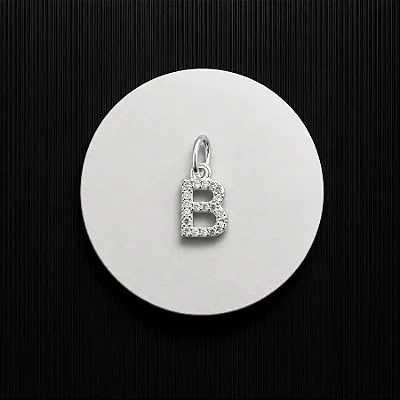 PINGENTE LETRA - B - CREVEJADO 6,0MM P141 ( Prata 925 )