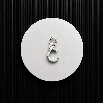 PINGENTE LETRA - C - CREVEJADO 6,0MM P142 ( Prata 925 )