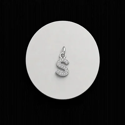 PINGENTE LETRA - S - CREVEJADO 6,0MM P158 ( Prata 925 )