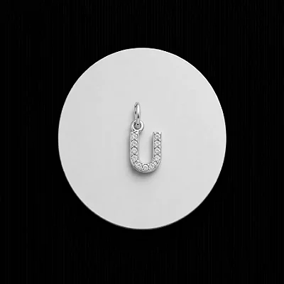 PINGENTE LETRA - U - CREVEJADO 6,0MM P160 ( Prata 925 )