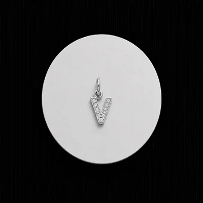 PINGENTE LETRA - V - CREVEJADO 6,0MM P161 ( Prata 925 )