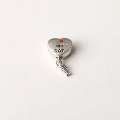 Berloque separador coração preenchido I love My Cat BQ016 ( Prata 925 )