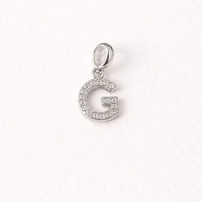Berloque com letra G cravejado de zircônia BQ029 ( Prata 925 )