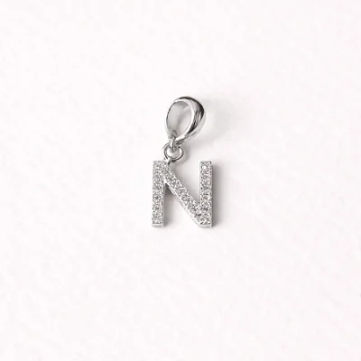 Berloque com letra N cravejado de zircônia BQ032 ( Prata 925 )