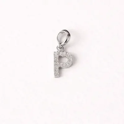 Berloque com letra P cravejado de zircônia BQ034 ( Prata 925 )