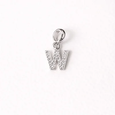 Berloque com letra W cravejado de zircônia BQ040 ( Prata 925 )