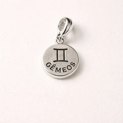Berloque signo plaquinha GÊMEOS BQ066 ( Prata 925 )