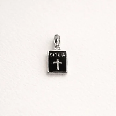 Berloque bíblia preta com cruz BQ114 ( Prata 925 )