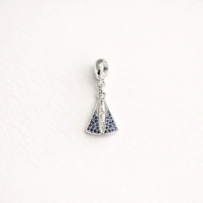 Berloque Nossa Senhora grande com zircônias azul BQ117 ( Prata 925 )