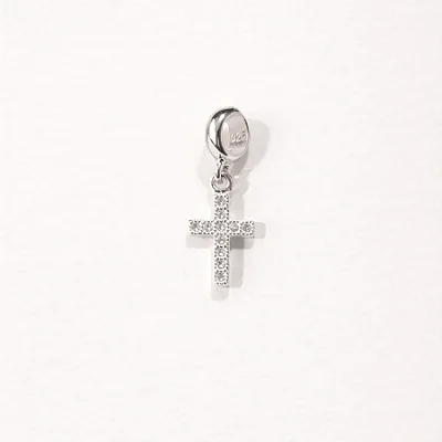 Berloque Cruz cravejada de zircônias brancas BQ145 ( Prata 925 )