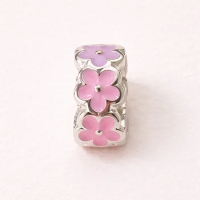 Berloque separador florzinha rosa BQ158 ( Prata 925 )