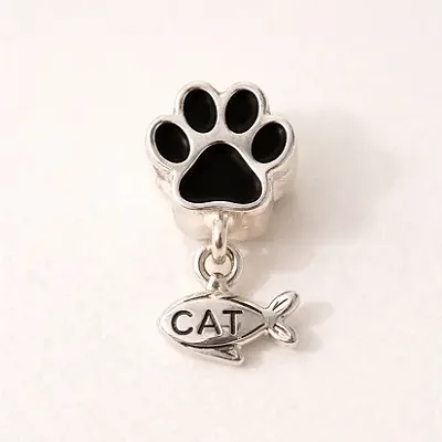 Berloque separador patinha com plaquinha peixe CAT BQ162 ( Prata 925 )