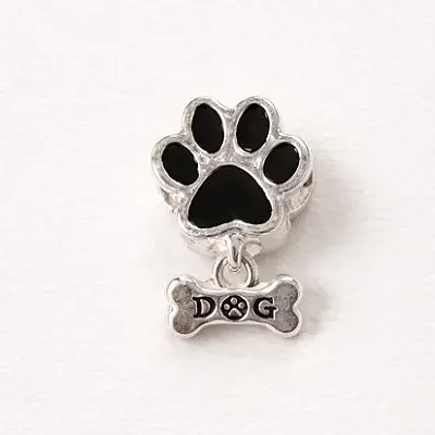 Berloque separador patinha com plaquinha osso DOG BQ163 ( Prata 925 )