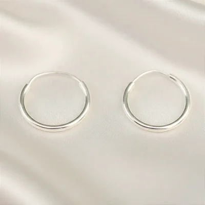 Brinco Argola médio 15,5mm B015 ( Prata 925 )