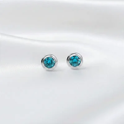 Brinco pedra azul 4,0mm B067 ( Prata 925 )