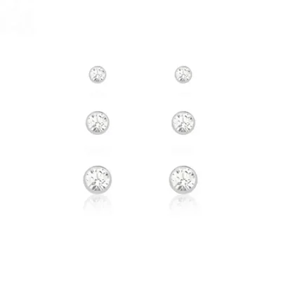 TRIO REDONDO BRANCO COM PRATA AO REDOR 3/4/5MM BT007 ( Prata 925 )