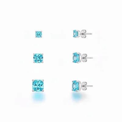 TRIO QUADRADO AZUL CLARO 3/4/5MM BT009 ( Prata 925 )