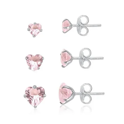 TRIO ZIRC. CORAÇÃO ROSA CLARO 3/4/5MM BT012 ( Prata 925 )