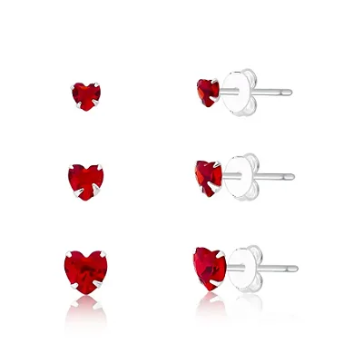 TRIO ZIRC. CORAÇÃO VERMELHO 3/4/5MM BT013 ( Prata 925 )