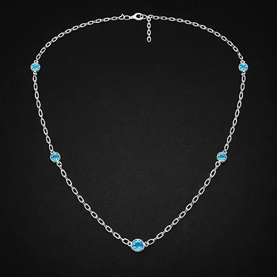 Chocker pedras azul oceano redondas CCH008 ( Prata 925 )
