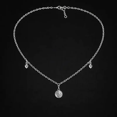 Chocker medalha são bento com pedras coração CCH011 ( Prata 925 )