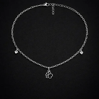 Chocker pata de pet e coração branco CCH016 ( Prata 925 )