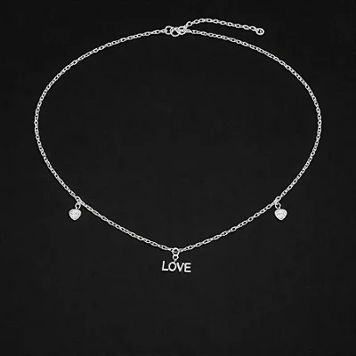 Chocker LOVE com duas zircônias coração branca CCH017 ( Prata 925 )